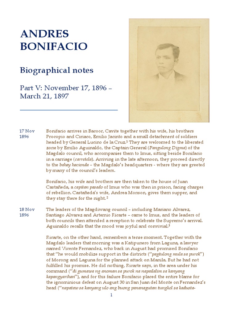 Andres Bonifacio Biographical Notes Part | PDF | Philippines