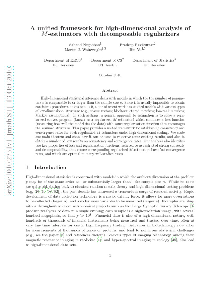 Unified Framework for M-Estimators | PDF | Regression Analysis | Matrix ...