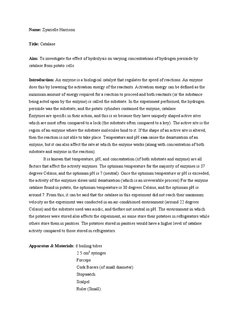 Catalase Lab | PDF | Enzyme | Active Site