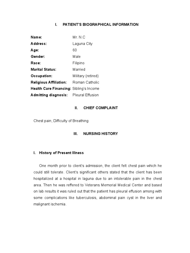 Nursing History Sample  PDF  Hospital  Pain