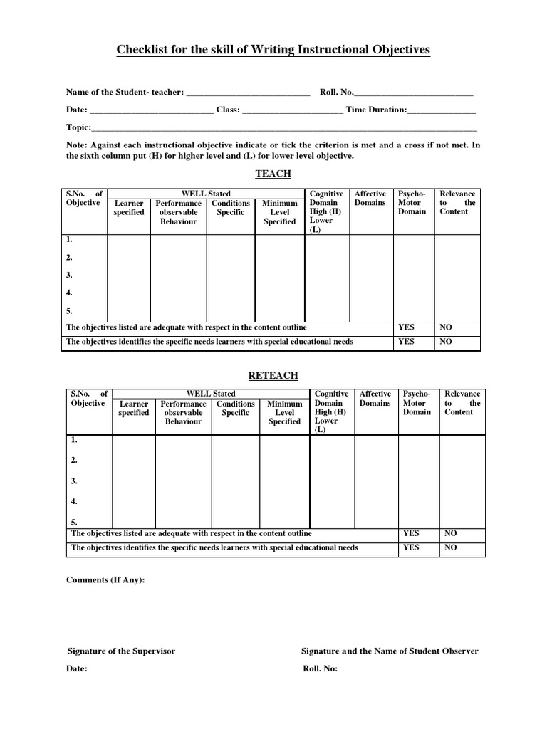 Micro Teaching Performa Pdf Lesson Plan Teachers