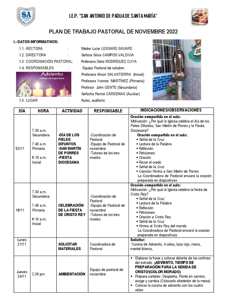 Plan Pastoral Noviembre 2022 | PDF | Adviento | Fiestas cristianas y ...