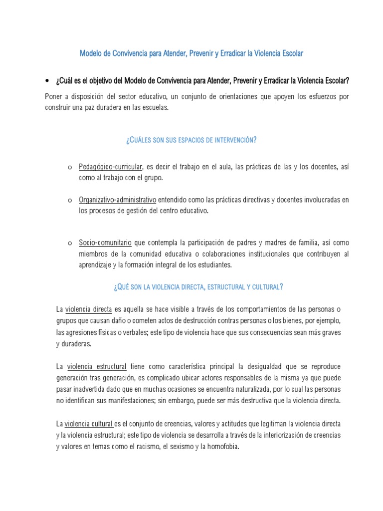 Modelo de Convivencia Escolar para la Paz | PDF | Violencia | Inclusión ...
