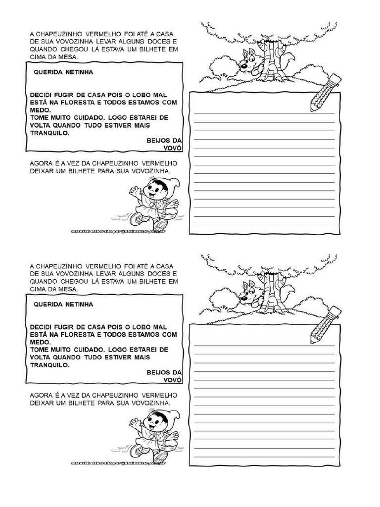 Atividade Bilhete Chapeuzinho | PDF