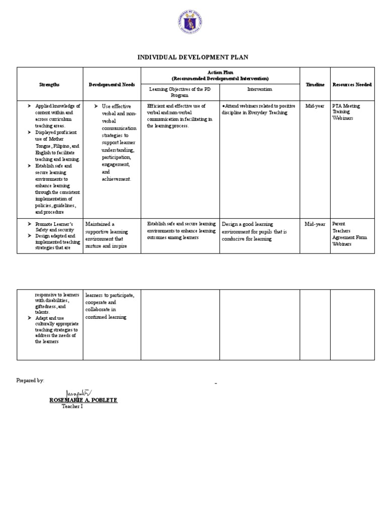 Individual Development Plan for Teachers | PDF | Learning ...