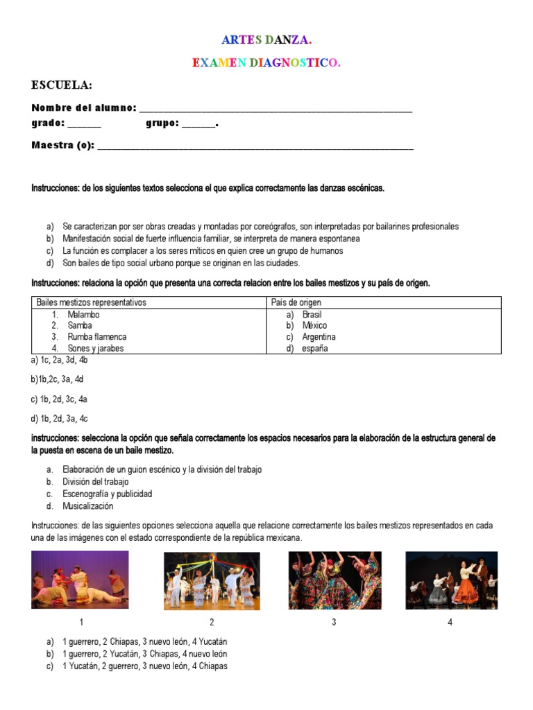 Examen Diagnostico Arte Danza Tercero | PDF | Bailes | México