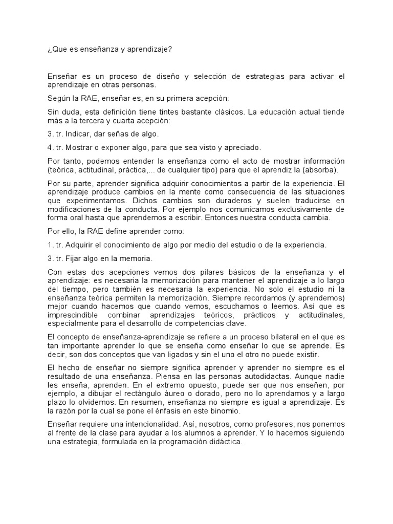 Enseñanza y Aprendizaje: Un Binomio | PDF | Aprendizaje | Método de ...