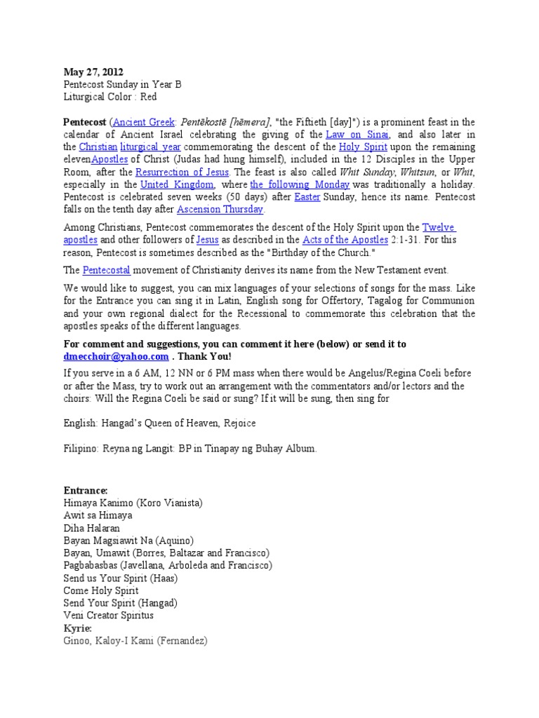 Pentecost Guide Pdf Pentecost Baptism