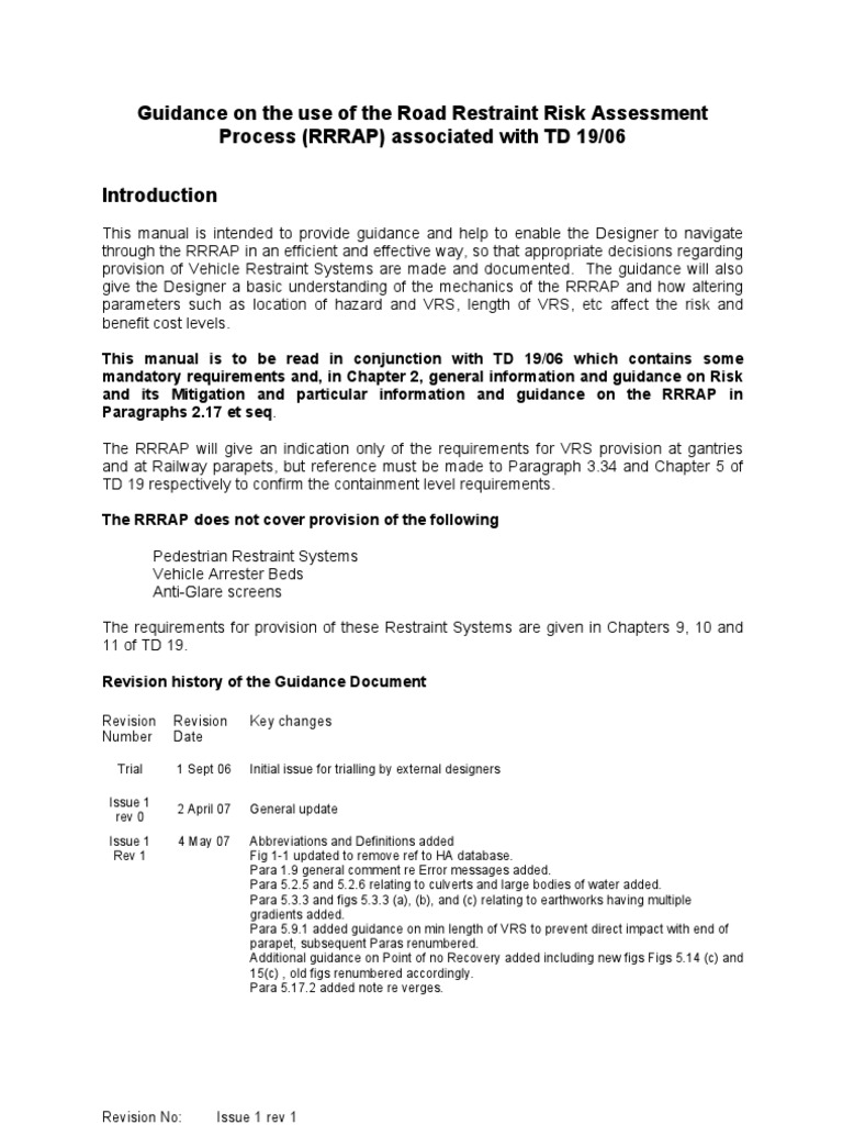 Road Restraint Risk Assessment Guide | PDF | Spreadsheet | Worksheet