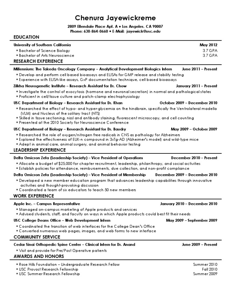 USC Graduate with Research & Leadership Experience | PDF | University ...