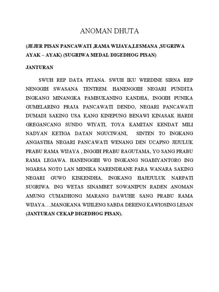 Anoman Dadi Dhuta Prabu Rama | PDF