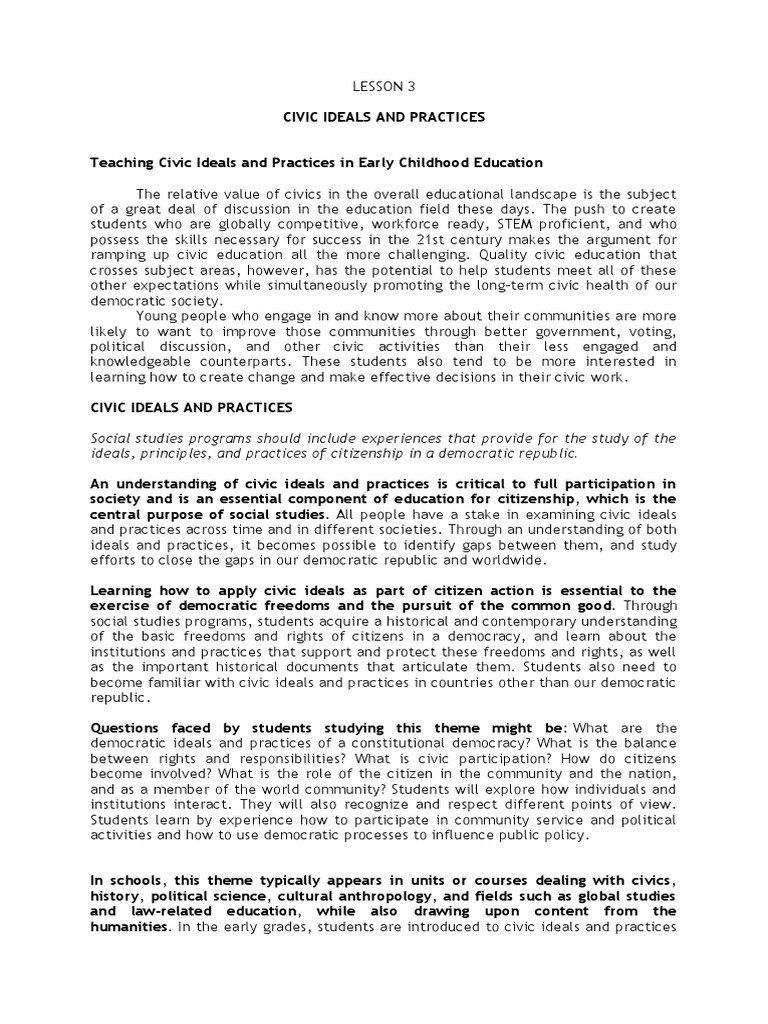 Teaching Civic Ideals in Education | PDF | Civics | Citizenship
