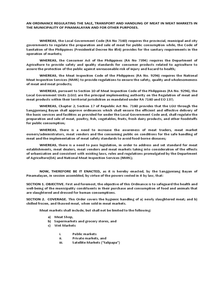 Ordinance Regulating Meat Markets Wip Final Unofficial PDF