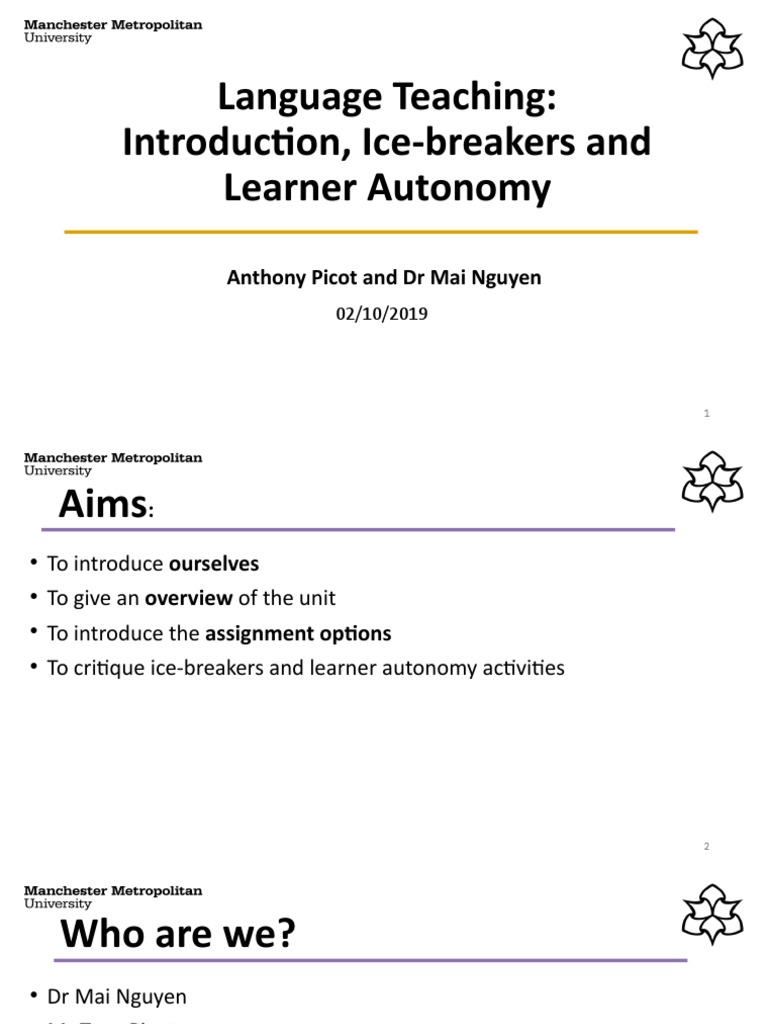 Introduction, IceBreakers and Learner Autonomy (PPT & Notes) PDF