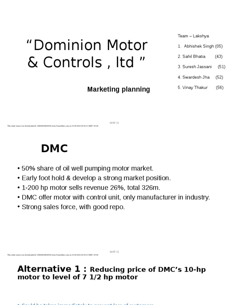 Team Lakshya Dominion Motors Control LTD PDF Profit (Economics