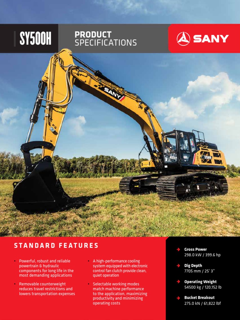 SANY Excavator SY500H Specs Pages | PDF | Length