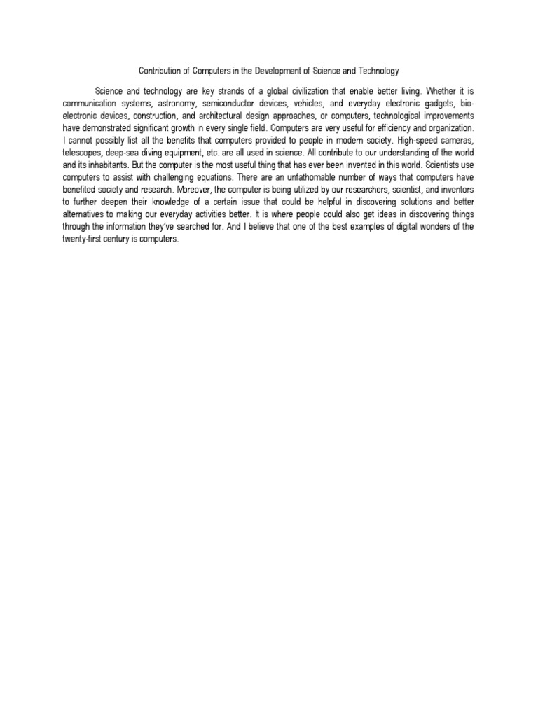 Contribution Of Computers In The Development Of Science And Technology