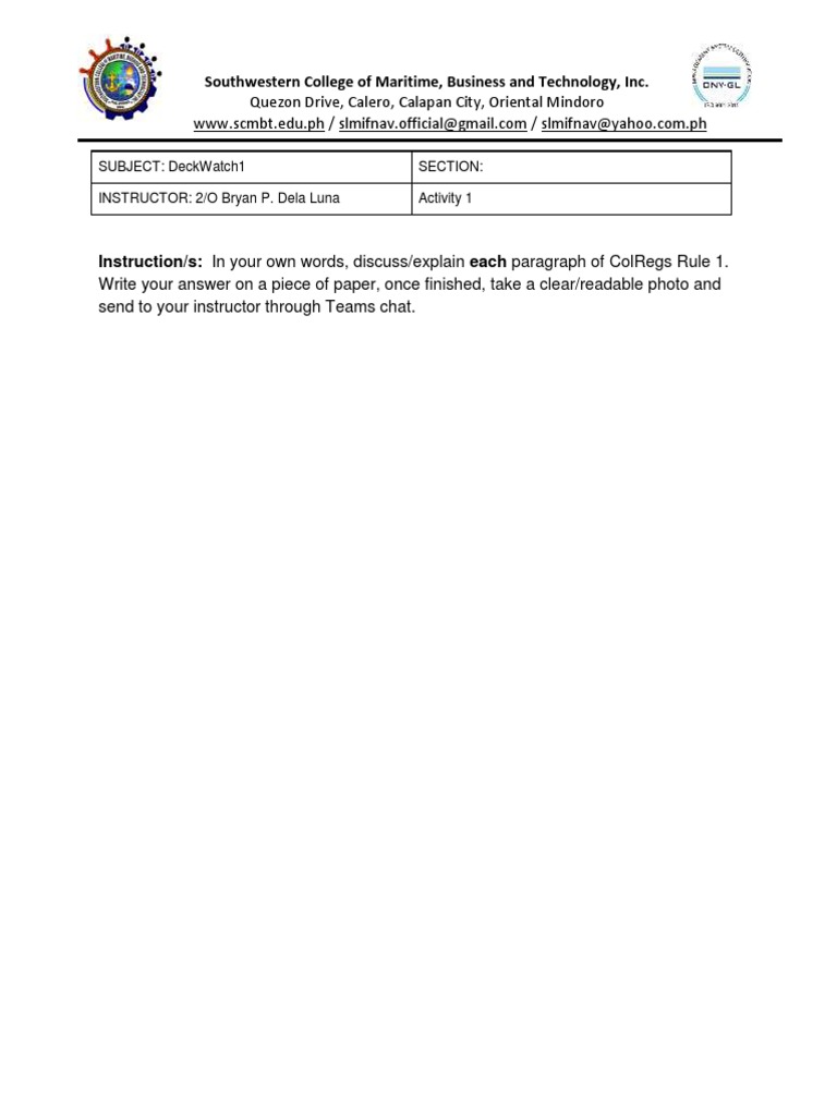 ColRegs Activity 1 PDF