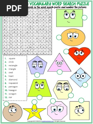 Shapes Vocabulary Esl Word Search Puzzle Worksheet for Kids