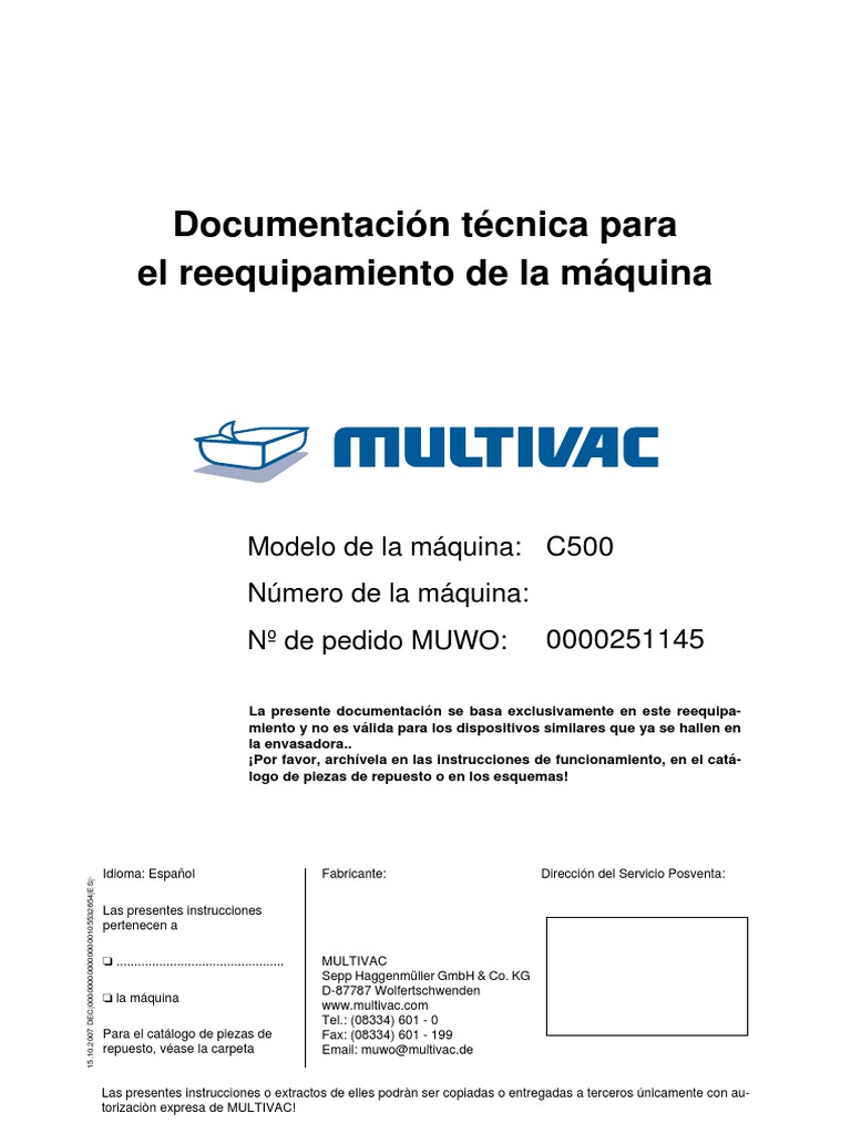Manual Técnico Multivac C500 | PDF | Tornillo | Componentes