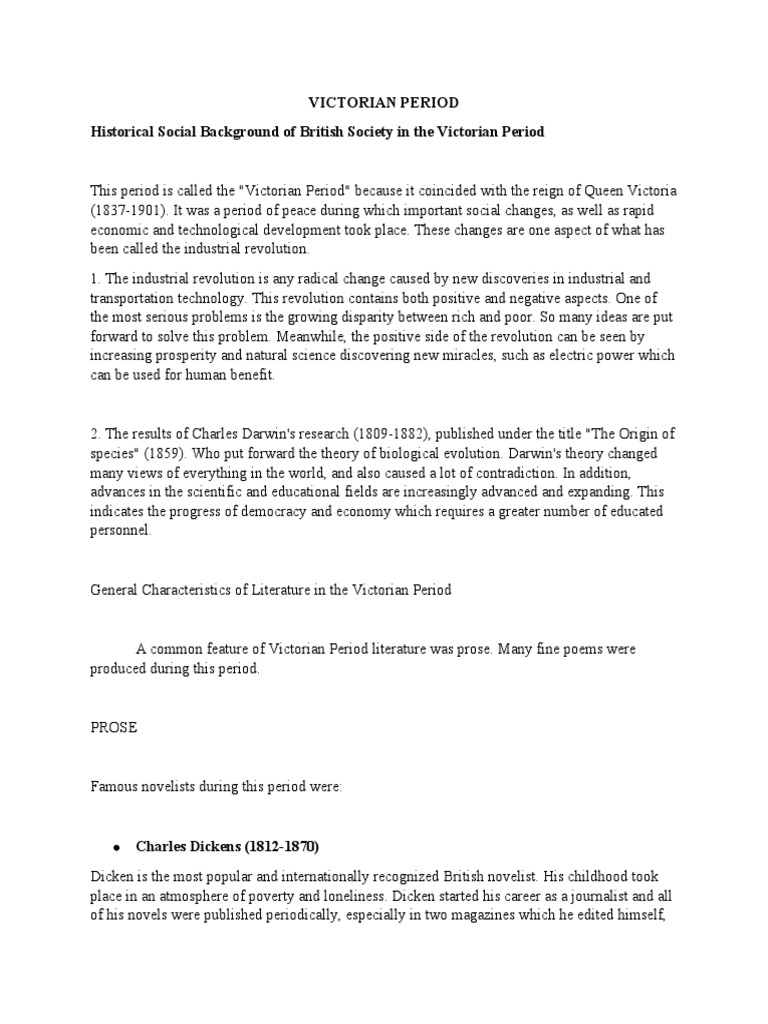 VICTORIAN PERIOD Literature English PDF Victorian Era Charlotte