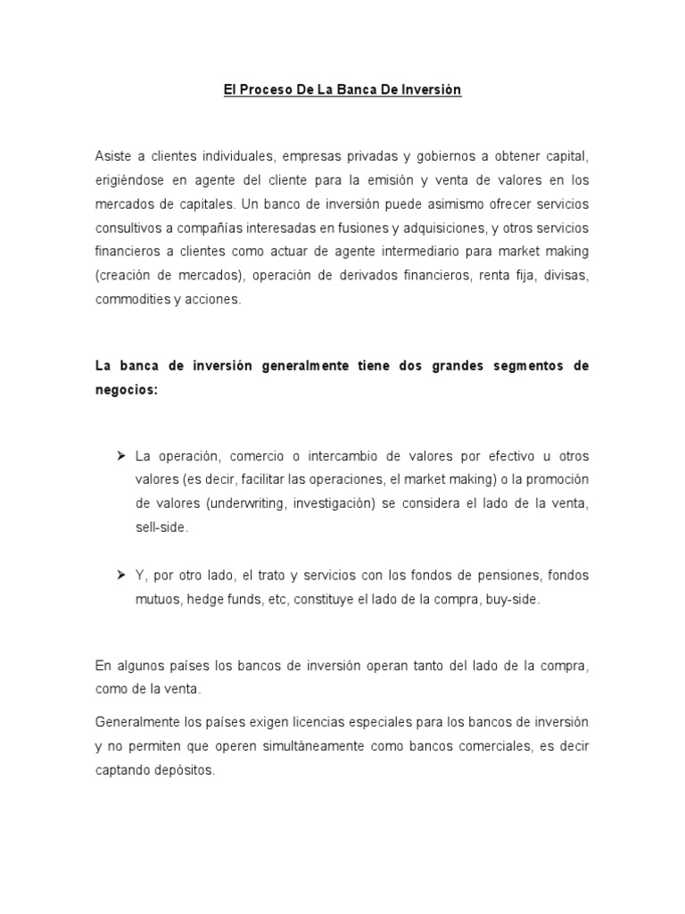 El Proceso de La Banca de Inversión | PDF | Banca de inversión | Economias