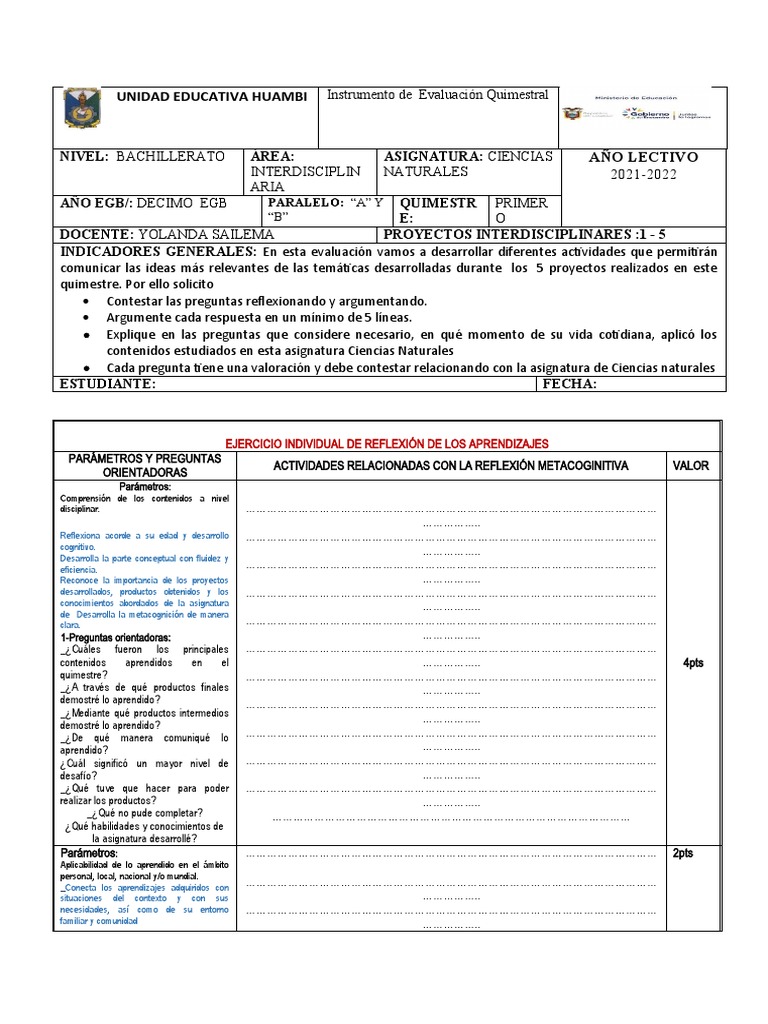Evaluación Quimestral Ciencias Naturales 10mo | PDF | Modificación de ...