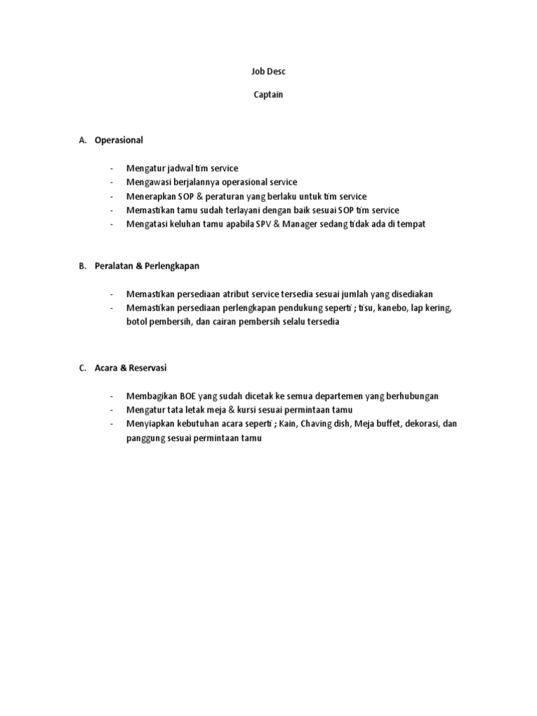 Job Desc Captain & Greeter | PDF