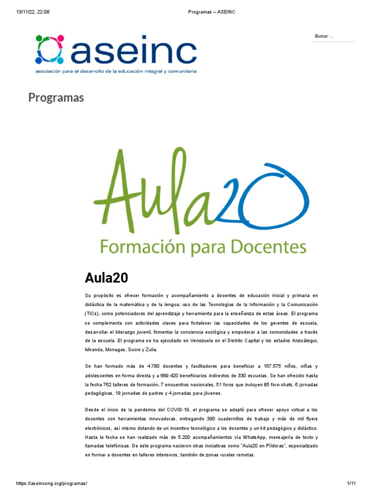 Programas - ASEINC | PDF | Método de enseñanza | Educación de la ...