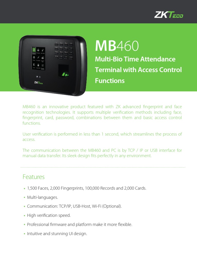 MB460 Data Sheet - English | PDF | Access Control | Usb