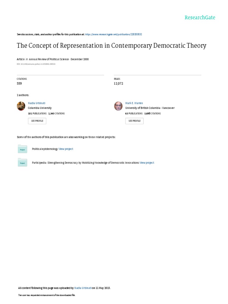 The concept of representation in contemporary demo pdf democracy