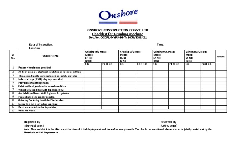 Checklist For Grinding Machine PDF Grinding (Abrasive Cutting