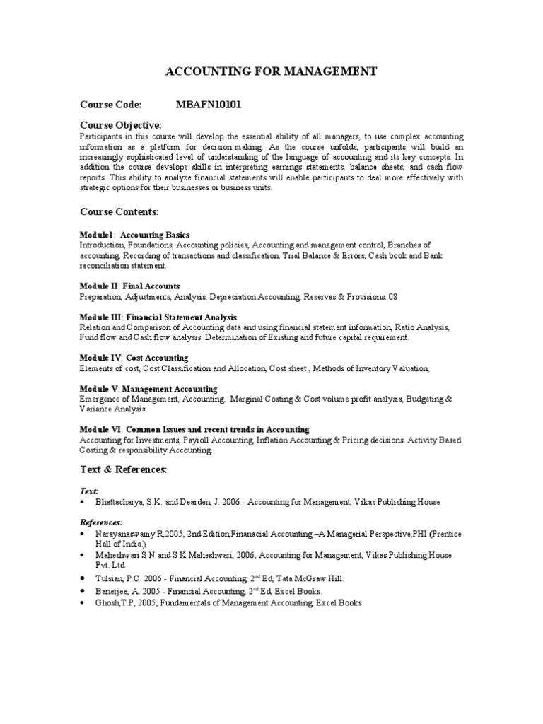 Management Accounting Course Overview | PDF