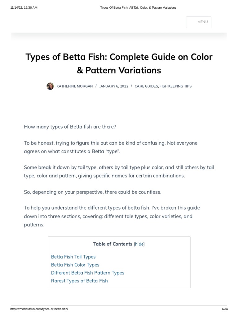 Types of Betta Fish - All Tail, Color, & Pattern Variations | PDF ...