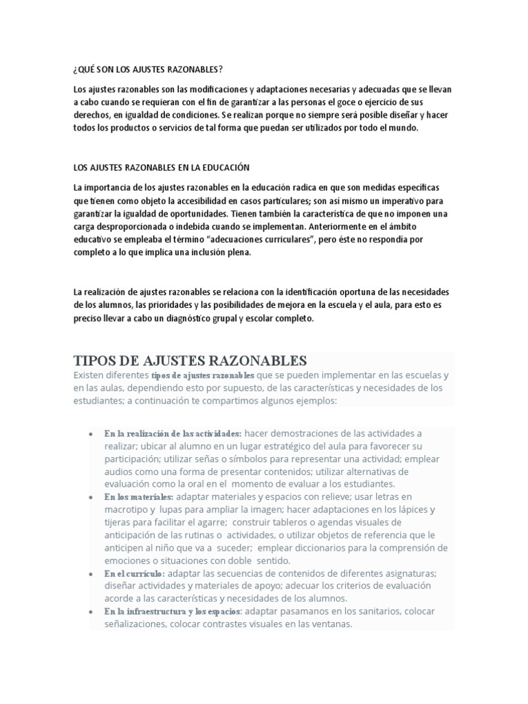 Ajustes Razonables en Educación Inclusiva | PDF | Inclusión (Educación ...