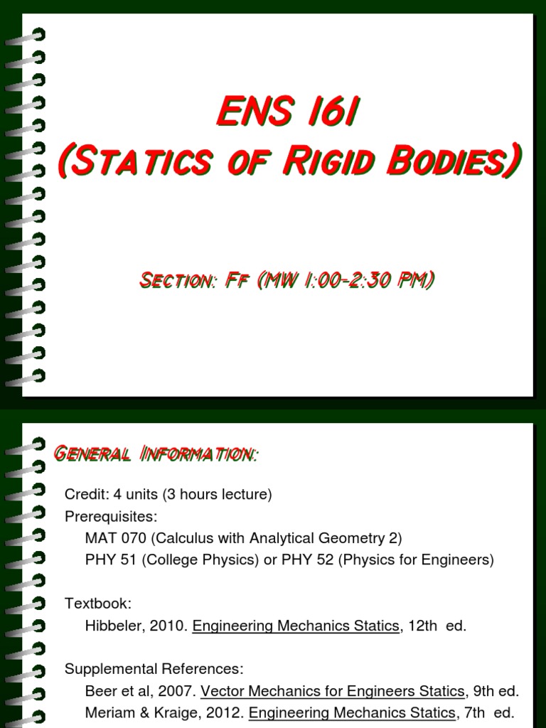 ENS 161: Statics Course Overview | PDF | Lecture | Educational Technology