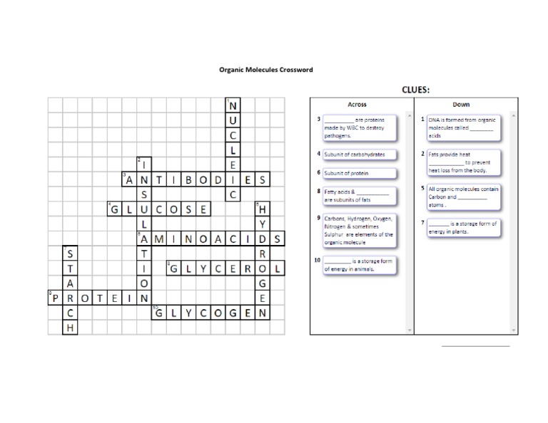 Organic Molecules Crossword (Draft) PDF
