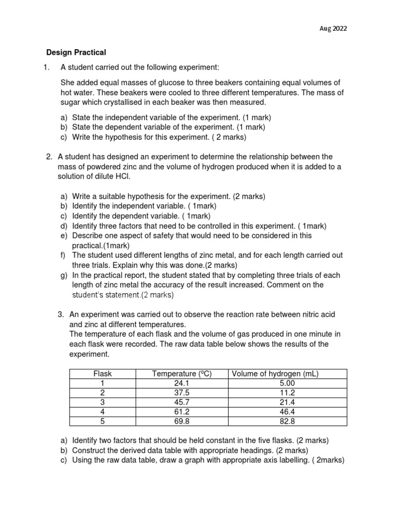 Design PracticalQuestions 1 PDF Experiment Temperature
