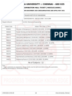 Anna University Exam Hall Ticket for Mechanical Engineering