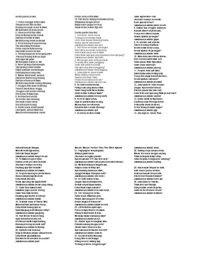 100 Contoh Pantun Jenaka dan Teka-Teki | PDF