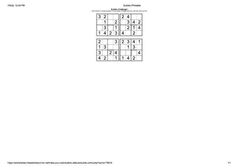 Sudoku Puzzle 4x4 Beginner PDF