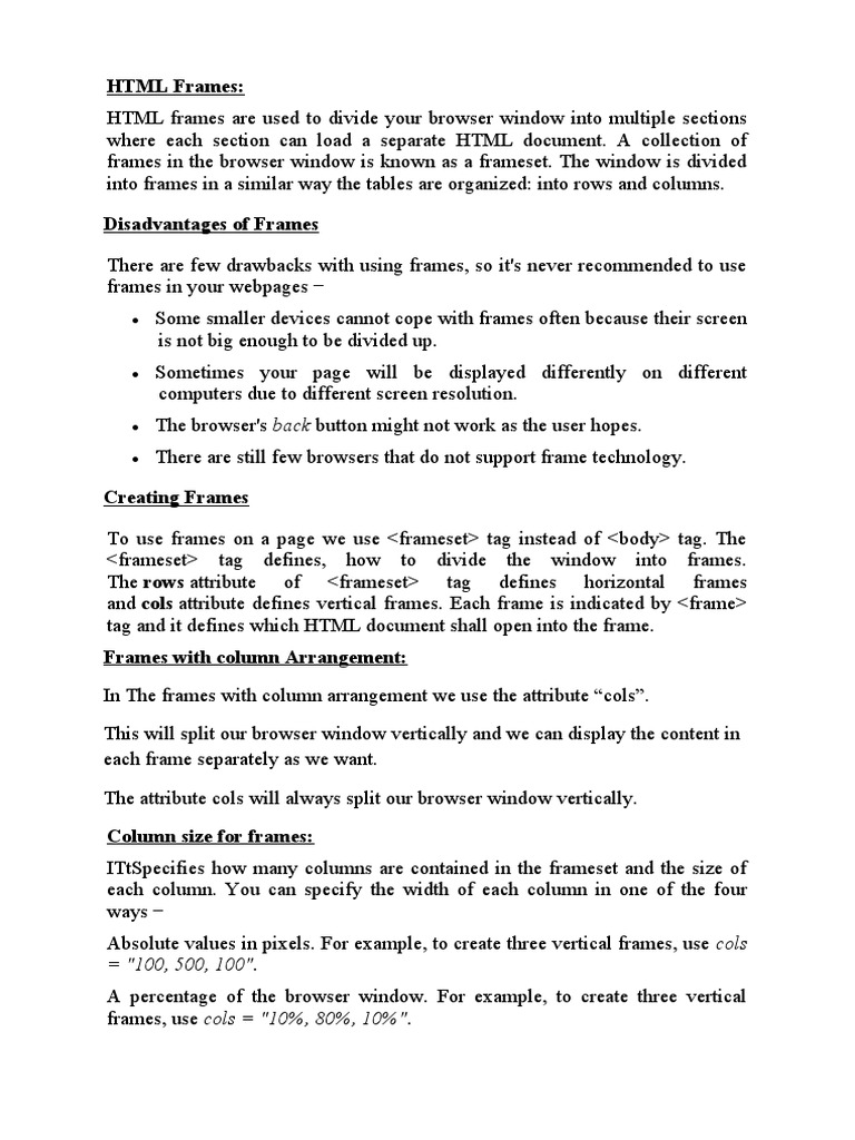 HTML Frames | PDF | Html Element | Html