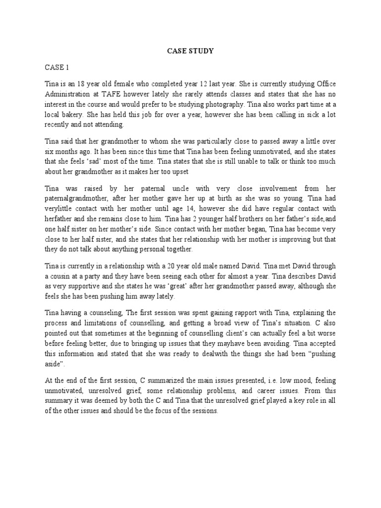 Unresolved Grief in Young Adult Case Study | PDF | Living Arrangements ...
