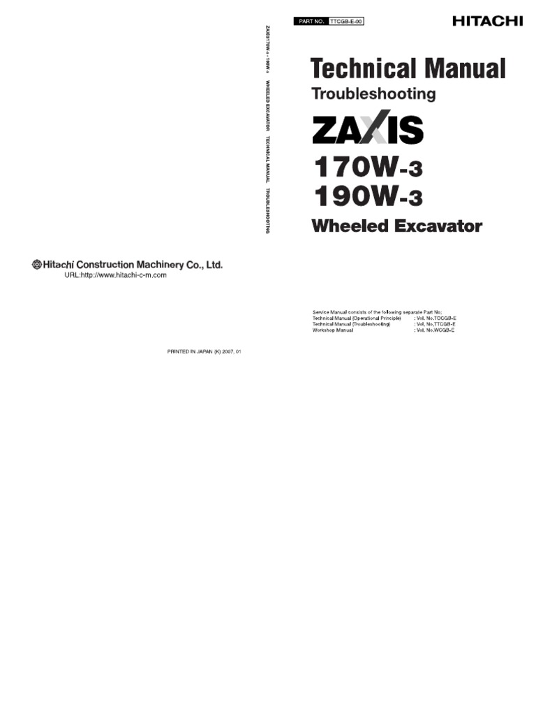 Hitachi Zaxis 170W-3,190W-3 Troubleshooting TTCGB-E-00 | PDF