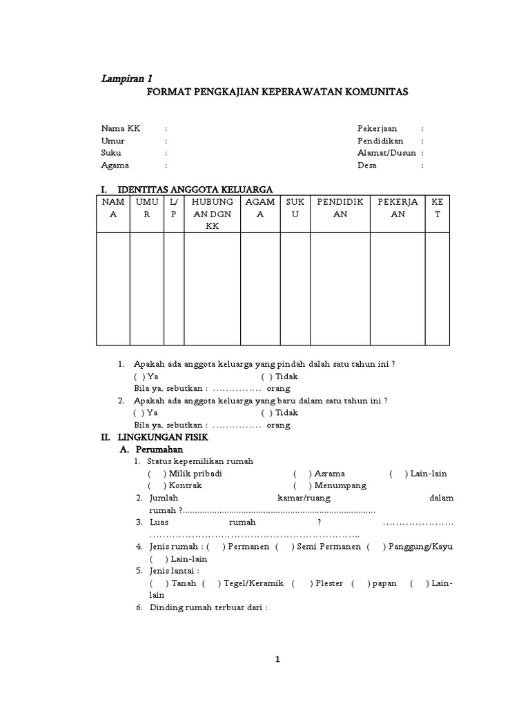 Format Pengkajian Keperawatan Komunitas | PDF
