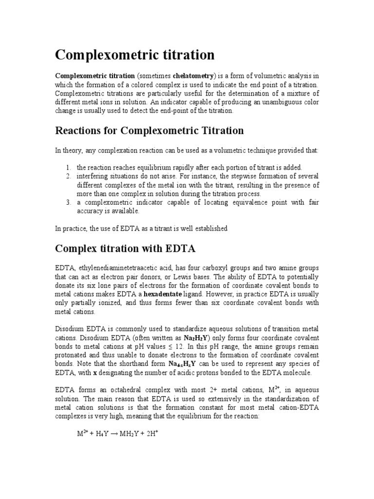 Complexometric Titration PDF Chemistry Sets Of Chemical Elements