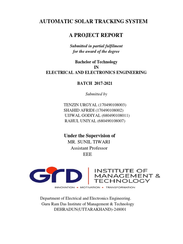 Automatic Solar Tracker System Report | PDF | Solar Cell | Thin Film ...