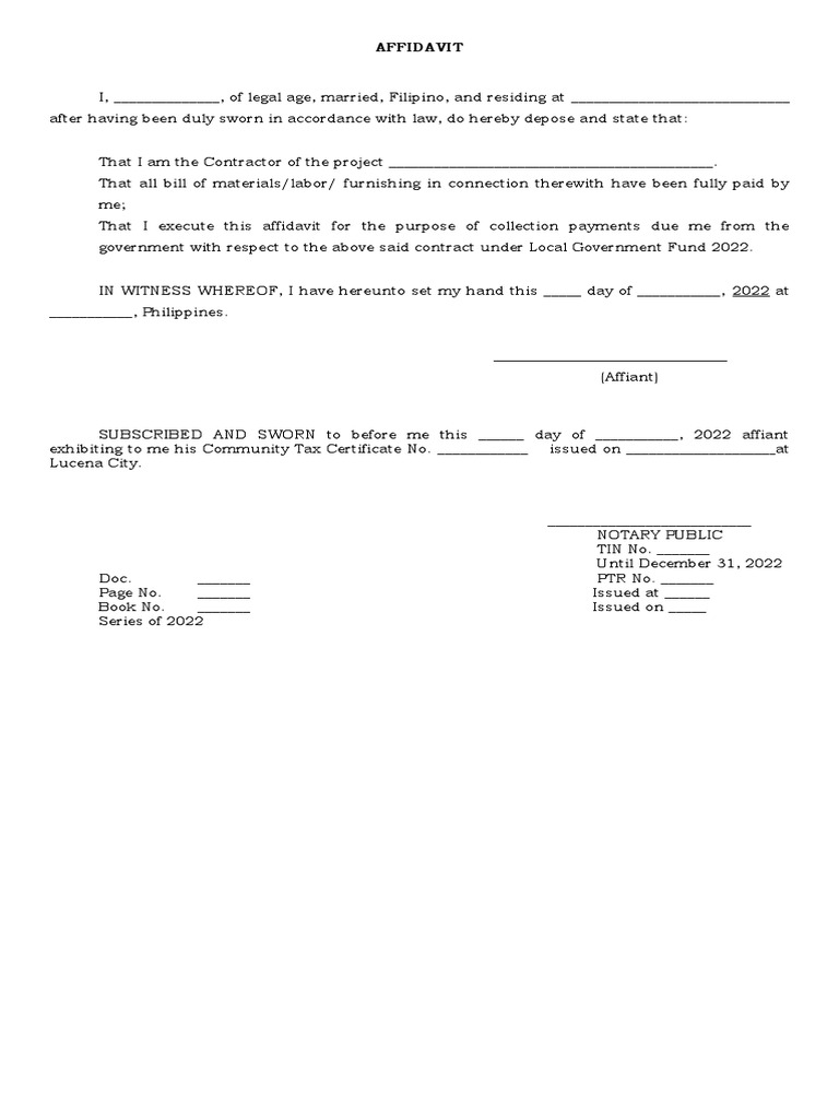 AFFIDAVIT - For Payment | PDF