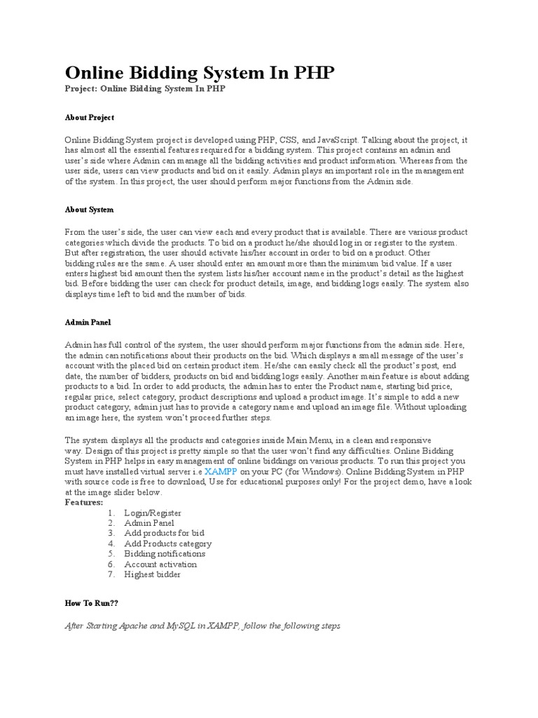 PHP Online Bidding System Project | PDF | Php | Databases