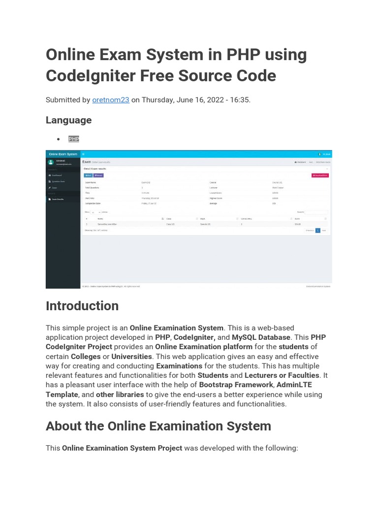 Online Exam System in PHP Using CodeIgniter | PDF | Php | Bootstrap ...
